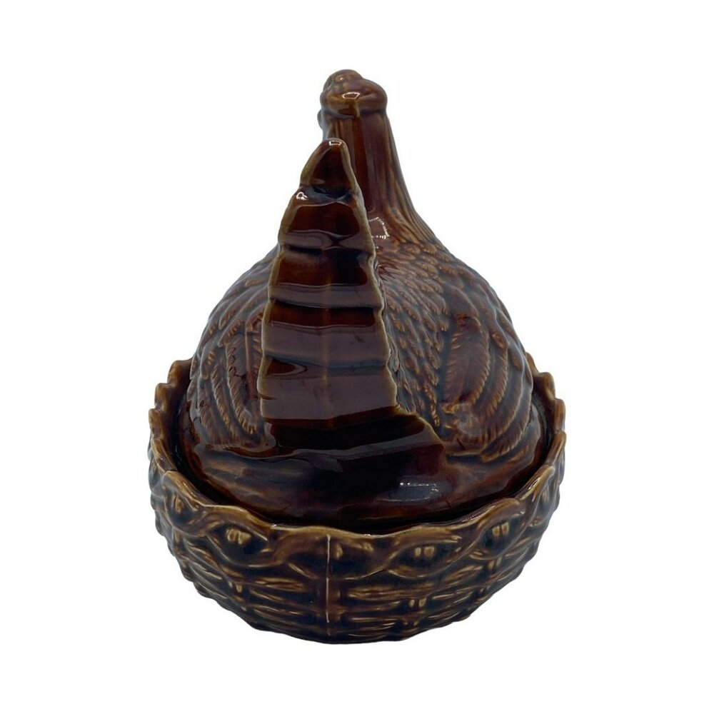Vintage Portmeirion (?) Ceramic Hen on Nest w/2 Chicks Size 3-Medium MCM Brown - Picture 7 of 13